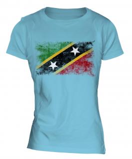 Saint Kitts And Nevis Distressed Flag Ladies T-Shirt