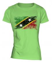 Saint Kitts And Nevis Distressed Flag Ladies T-Shirt