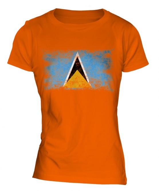 Saint Lucia Distressed Flag Ladies T-Shirt