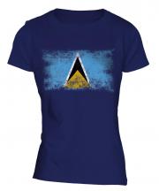 Saint Lucia Distressed Flag Ladies T-Shirt