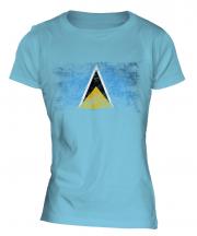 Saint Lucia Distressed Flag Ladies T-Shirt