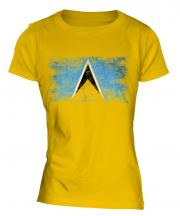 Saint Lucia Distressed Flag Ladies T-Shirt