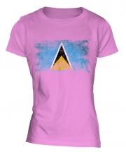 Saint Lucia Distressed Flag Ladies T-Shirt
