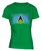 Saint Lucia Distressed Flag Ladies T-Shirt