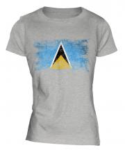 Saint Lucia Distressed Flag Ladies T-Shirt