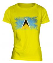 Saint Lucia Distressed Flag Ladies T-Shirt