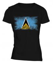 Saint Lucia Distressed Flag Ladies T-Shirt