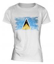 Saint Lucia Distressed Flag Ladies T-Shirt