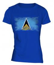 Saint Lucia Distressed Flag Ladies T-Shirt