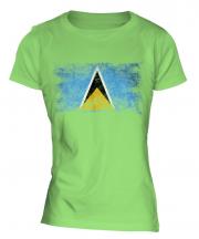Saint Lucia Distressed Flag Ladies T-Shirt
