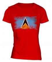 Saint Lucia Distressed Flag Ladies T-Shirt