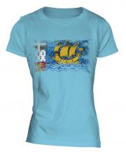 Saint Pierre And Miquelon Distressed Flag Ladies T-Shirt