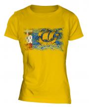 Saint Pierre And Miquelon Distressed Flag Ladies T-Shirt