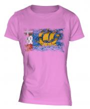 Saint Pierre And Miquelon Distressed Flag Ladies T-Shirt