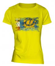 Saint Pierre And Miquelon Distressed Flag Ladies T-Shirt