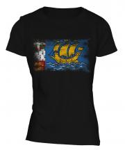 Saint Pierre And Miquelon Distressed Flag Ladies T-Shirt