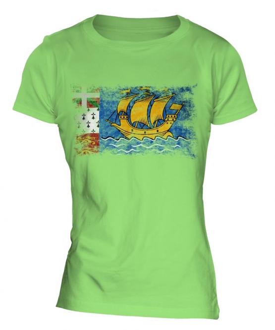 Saint Pierre And Miquelon Distressed Flag Ladies T-Shirt