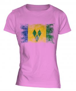 Saint Vincents And The Grenadines Distressed Flag Ladies T-Shirt