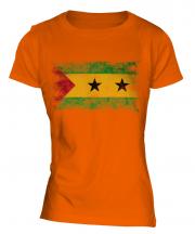 Sao Tome E Principe Distressed Flag Ladies T-Shirt