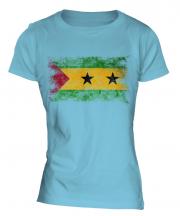 Sao Tome E Principe Distressed Flag Ladies T-Shirt