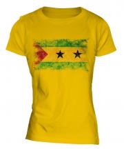 Sao Tome E Principe Distressed Flag Ladies T-Shirt