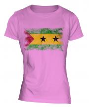 Sao Tome E Principe Distressed Flag Ladies T-Shirt
