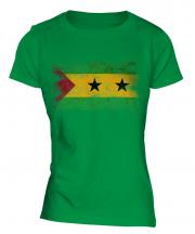 Sao Tome E Principe Distressed Flag Ladies T-Shirt