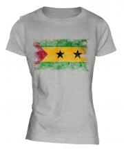 Sao Tome E Principe Distressed Flag Ladies T-Shirt