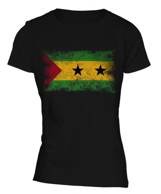 Sao Tome E Principe Distressed Flag Ladies T-Shirt