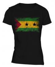 Sao Tome E Principe Distressed Flag Ladies T-Shirt