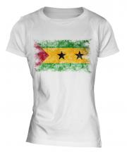 Sao Tome E Principe Distressed Flag Ladies T-Shirt