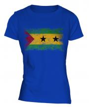 Sao Tome E Principe Distressed Flag Ladies T-Shirt