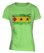 Sao Tome E Principe Distressed Flag Ladies T-Shirt