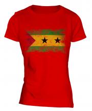 Sao Tome E Principe Distressed Flag Ladies T-Shirt