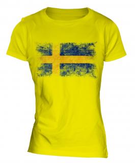 Sweden Distressed Flag Ladies T-Shirt