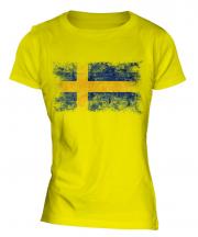 Sweden Distressed Flag Ladies T-Shirt