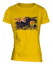 Turks And Caicos Islands Distressed Flag Ladies T-Shirt