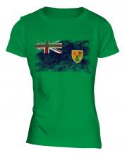 Turks And Caicos Islands Distressed Flag Ladies T-Shirt