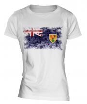 Turks And Caicos Islands Distressed Flag Ladies T-Shirt