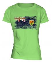 Turks And Caicos Islands Distressed Flag Ladies T-Shirt