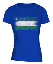 Uzbekistan Distressed Flag Ladies T-Shirt