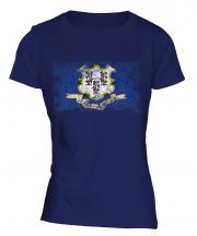 Connecticut State Distressed Flag Ladies T-Shirt