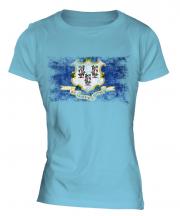 Connecticut State Distressed Flag Ladies T-Shirt
