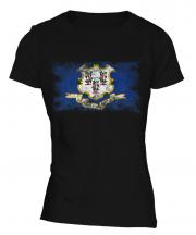 Connecticut State Distressed Flag Ladies T-Shirt