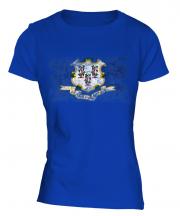 Connecticut State Distressed Flag Ladies T-Shirt
