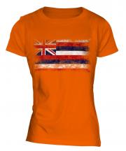 Hawaii State Distressed Flag Ladies T-Shirt