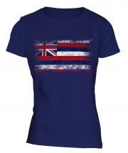 Hawaii State Distressed Flag Ladies T-Shirt
