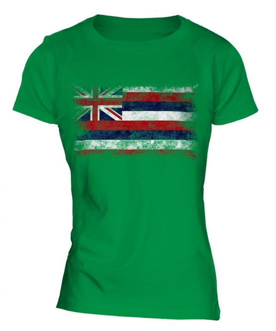 Hawaii State Distressed Flag Ladies T-Shirt