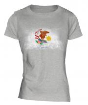 Illinois State Distressed Flag Ladies T-Shirt