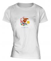 Illinois State Distressed Flag Ladies T-Shirt